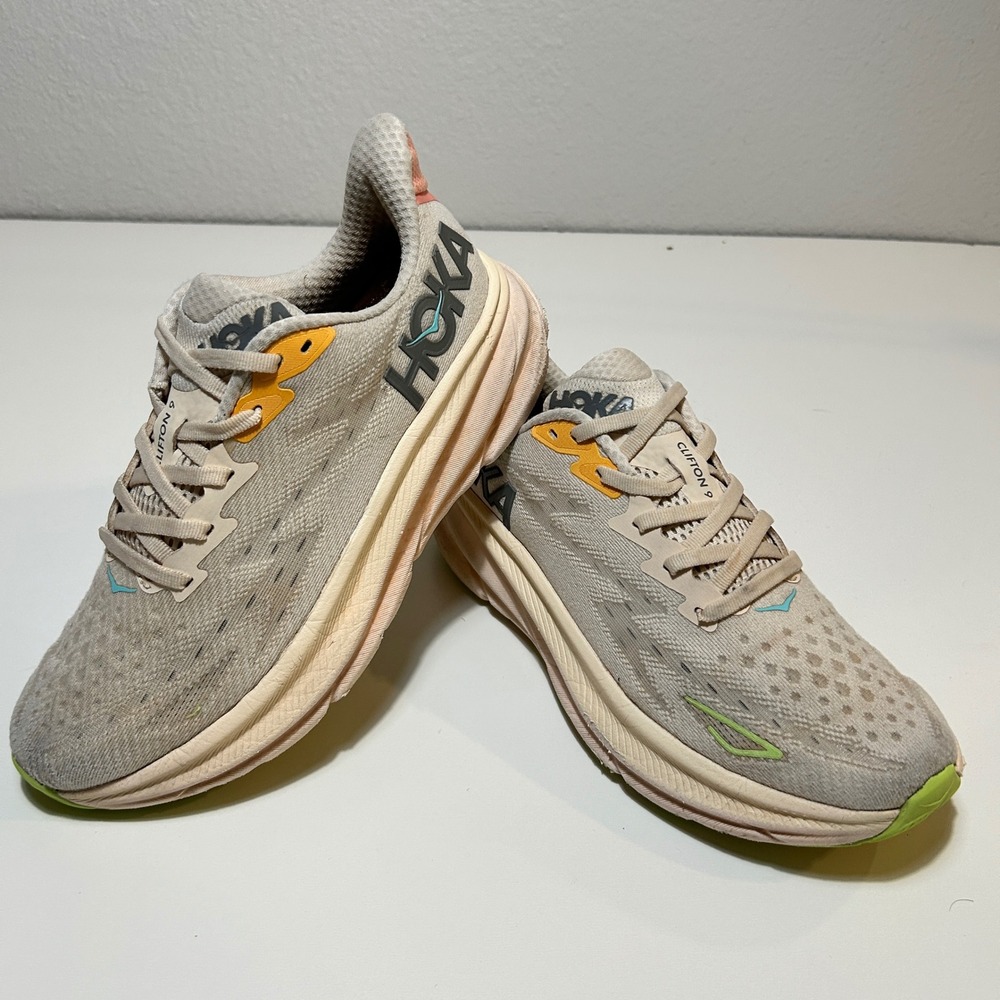 Hoka Clifton 9 Women Running Shoes Vanilla Pink Sky 1127896 VLS Size 7B